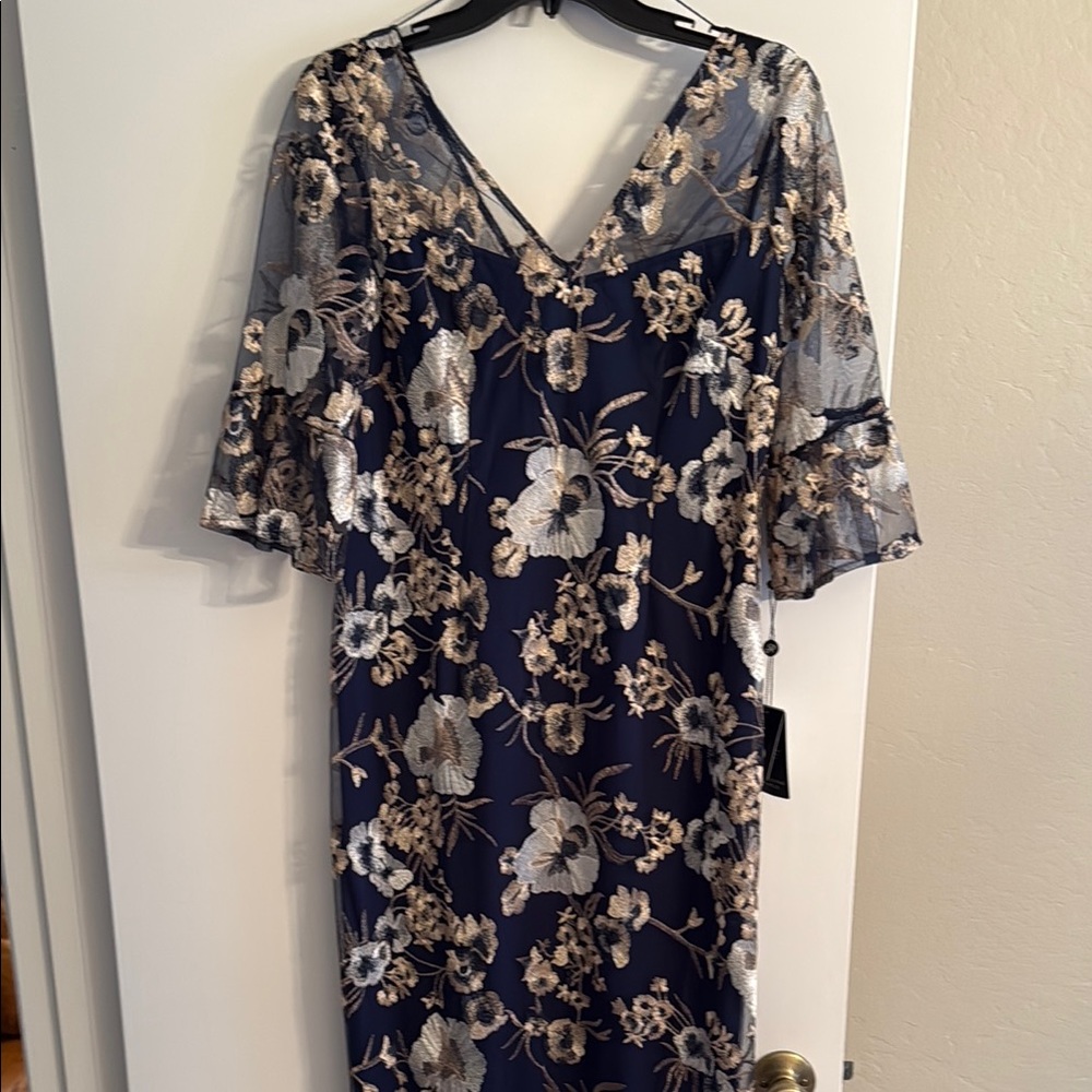 Adriana Pappel Sheath dress with Embroidered Overlay